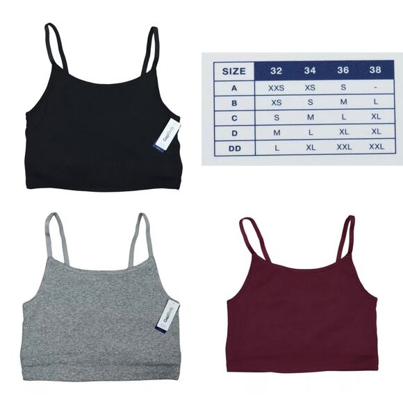 Gap Body Cami Set Of 3 Medium Gray Cotton Rib Cropped Lounge Athleisure Comfy - Picture 1 of 6
